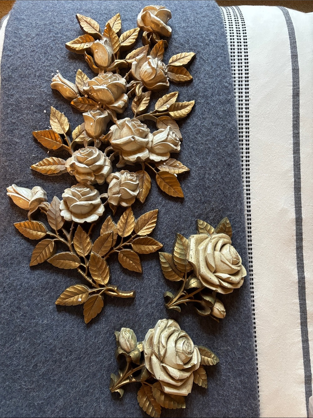 Gold Tone Floral Rose Wall Plaques Set